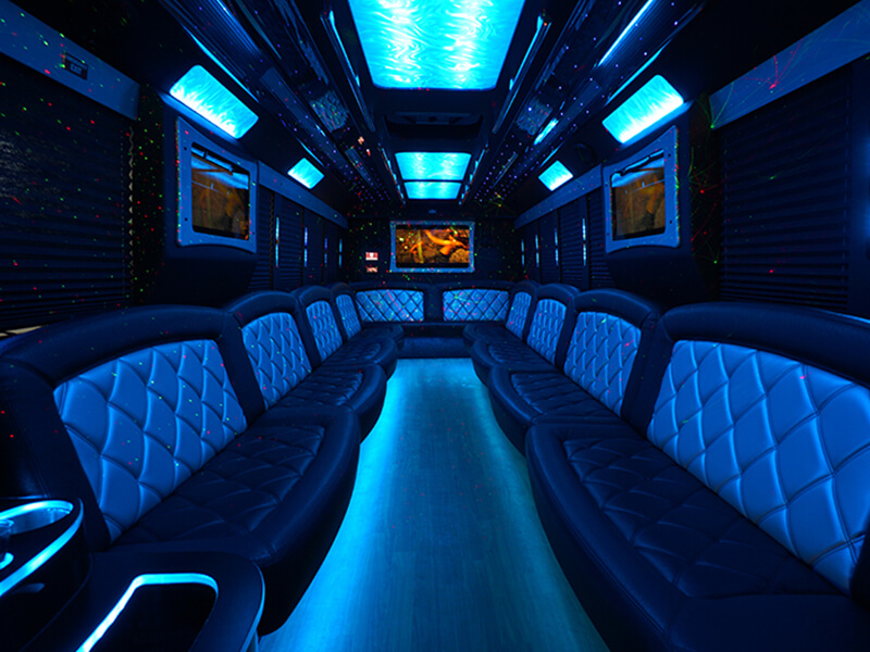 party bus with large screens